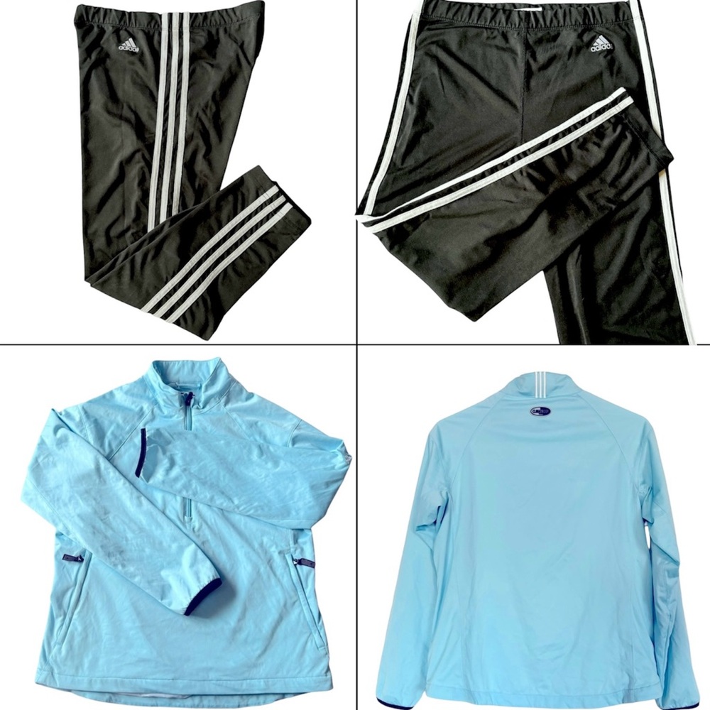 Adidas Set-Black Cropped Leggings (L) and Blue Lightweight Windbreaker (Sm)